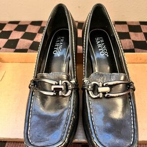 Franco Sarto Black Leather Heels with Silver Accent